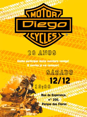 Convite de Aniversário Motos e Aventura para Editar Online