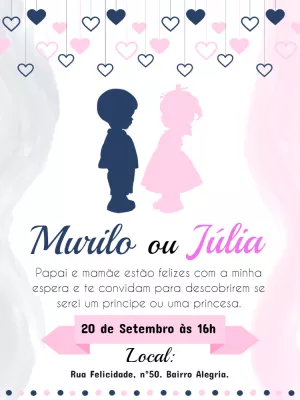 Convite Chá Revelação Silhuetas de Bebês para Editar