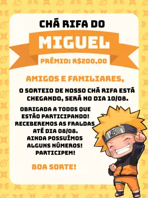Convite Chá Rifa Naruto Chibi para Editar e Enviar Online