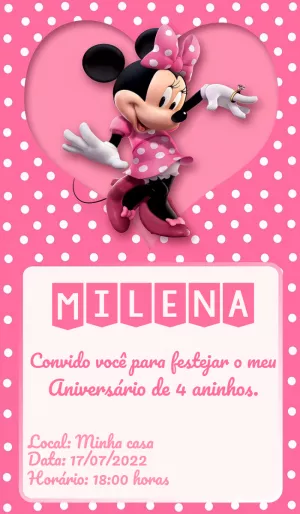 Convite de Aniversário Minnie Mouse Rosa para Editar Online