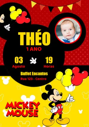 Invitación de cumpleaños Mickey Mouse – Estático – Convites e Artes Digitais