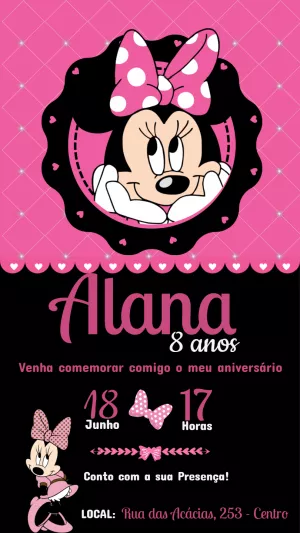 Convite Aniversário Minnie Rosa para Editar Online