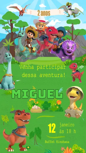 Convite de Aniversário Dino Ranch para Editar Online