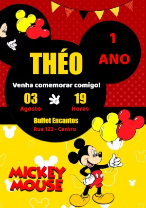 Invitación de cumpleaños Mickey Mouse – Estático – Convites e Artes Digitais