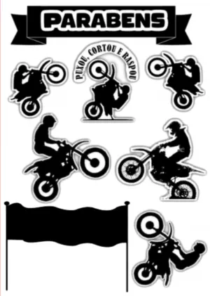 Topo de Bolo Moto Grau com Elementos para Editar e Imprimir