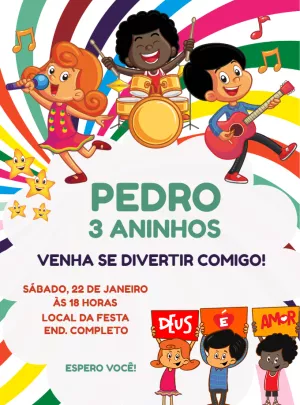 Convite Aniversário Três Palavrinhas para Editar Online