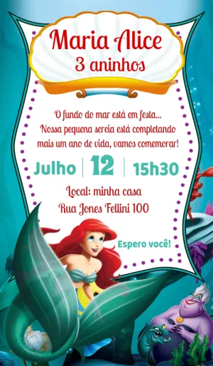 Invitación de cumpleaños La Sirenita – Estático – Baby Convites