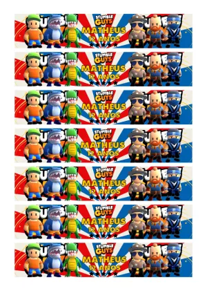 Rótulo Stumble Guys para Garrafa de Aniversário para Editar