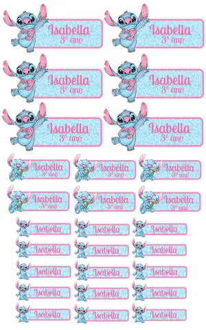 Etiqueta Escolar Stitch para Editar Online e Imprimir