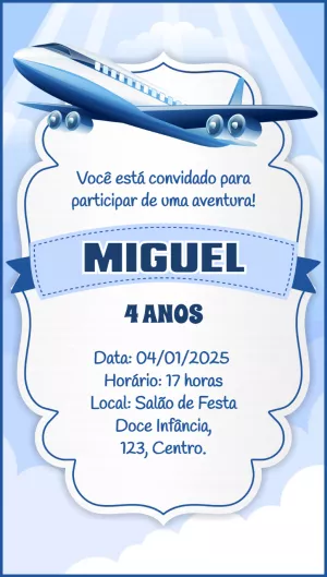 Convite de Aniversário Avião para Editar Online