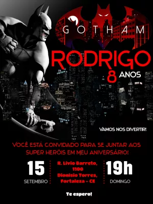 Convite de Aniversário Batman para Editar e Imprimir Online