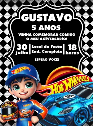 Convite de Aniversário Hot Wheels com Carros para Editar Online