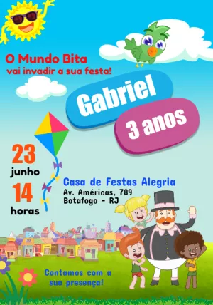 Convite Aniversário Mundo Bita para Editar Online