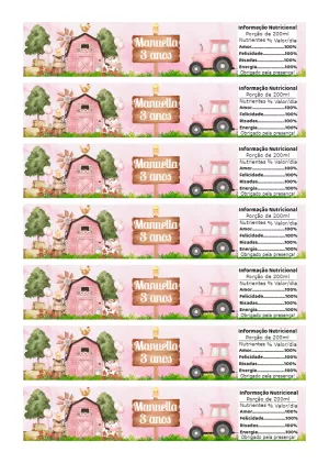 Rótulo de Garrafa Fazendinha Rosa Menina Editável Online
