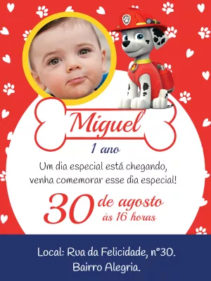 Invito di compleanno Paw Patrol – Statico – Bella Liz Convites