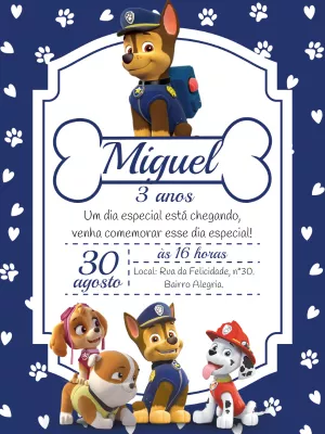 Invito di compleanno Paw Patrol – Statico – Bella Liz Convites