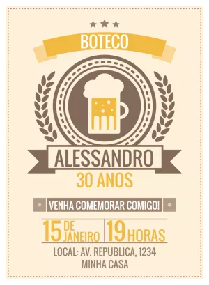 Convite de Aniversário Tema Boteco para Editar e Enviar Online