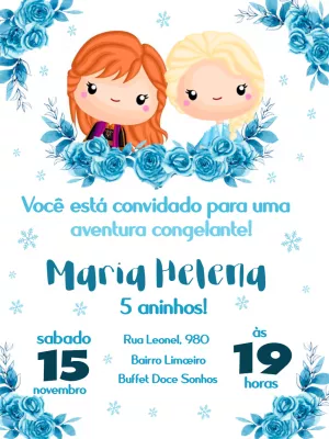 Convite de Aniversário Frozen Cute para Editar Online