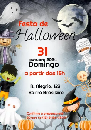 Convite Festa Halloween com Personagens Fofos para Editar Online