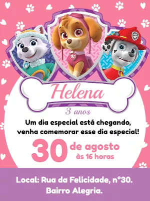 Invito di compleanno Paw Patrol – Statico – Bella Liz Convites