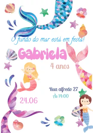 Convite de Aniversário Sereia Fundo do Mar para Editar Online