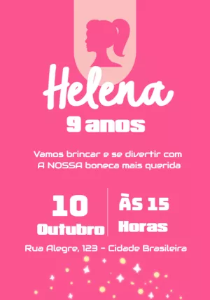 Convite de Aniversário Boneca Rosa para Editar Online