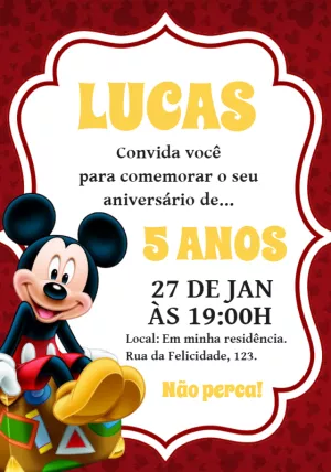 Convite de Aniversário Mickey Mouse para Editar Online