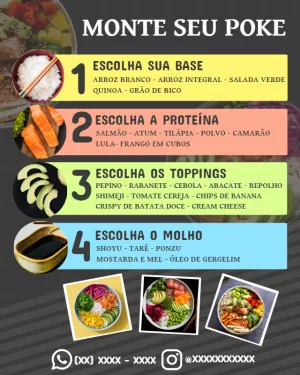 Modelo de Cardápio de Poke Editável para Restaurante