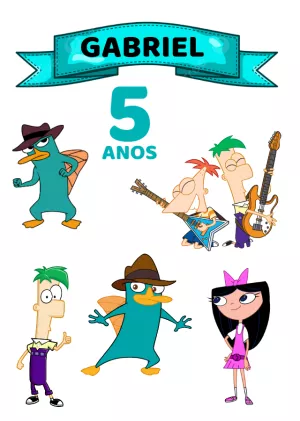 Topo de Bolo Phineas e Ferb Editável para Imprimir