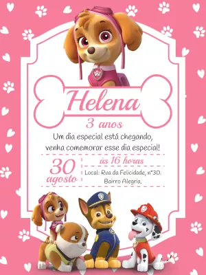 Convite Aniversário Skye Patrulha Canina para Editar Online