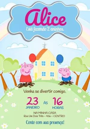 Convite de Aniversário Peppa Pig para Editar Online