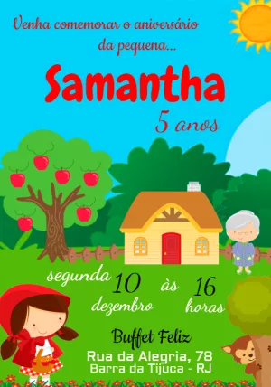 Convite Aniversário Chapéuzinho Vermelho para Editar Online