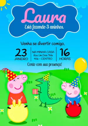 Convite de Aniversário Peppa Pig e George para Editar Online
