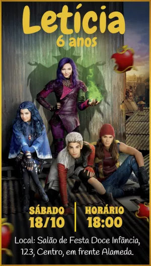 Convite Aniversário Descendentes com Personagens para Editar