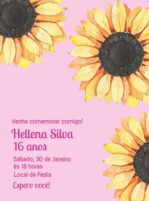 Convite de Aniversário Girassol Delicado para Editar Online