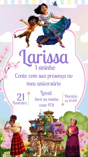 Convite de Aniversário Encanto com Personagens para Editar