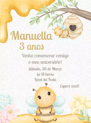 Convite Aniversário Abelhinha para Editar Online
