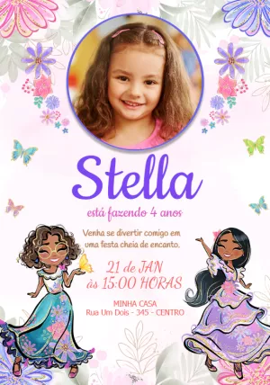 Convite de Aniversário Encanto com Foto para Editar Online