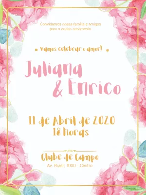 Convite de Casamento Floral Rosa Romântico para Editar Online