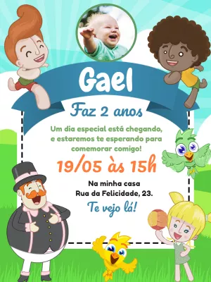Convite Aniversário Mundo Bita com Foto para Editar Online