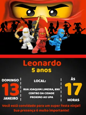 Convite de Aniversário Ninjago com Personagens para Editar Online
