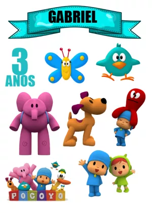 Topo de Bolo Pocoyo com Personagens para Editar e Imprimir