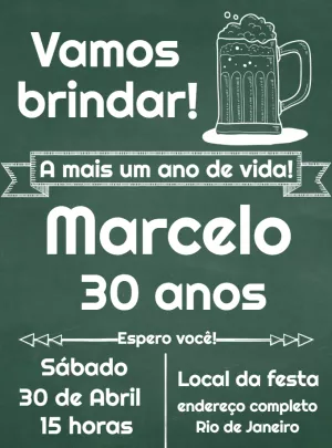 Convite de Aniversário Boteco Estilo Lousa para Editar