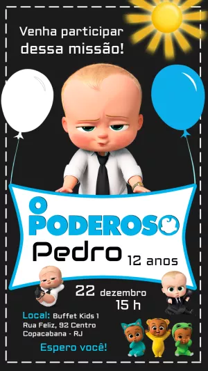 Convite Aniversário Poderoso Chefinho para Editar Online