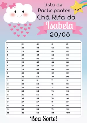Cartela Chá Rifa Chuva de Amor para Editar Online