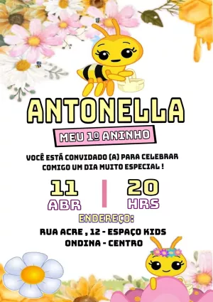 Convite de Aniversário Abelhinha Baby para Editar Online