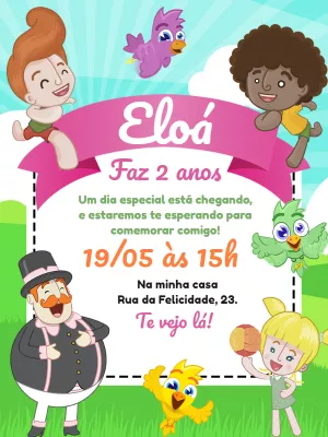 Convite Aniversário Mundo Bita com Personagens para Editar Online