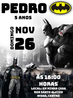 Convite de Aniversário Batman para Editar Online