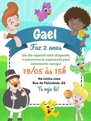 Convite Aniversário Mundo Bita com Personagens para Editar Online