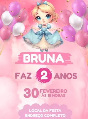 Convite Aniversário Princesa Cinderela para Editar Online